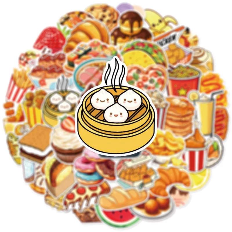 10/30/50PCS Cute Food Snacks Sticky PVC Sticker Aesthetic DIY Phone Laptop Luggage Skateboard Decoration Scrapbooking
