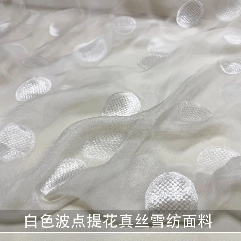 1meter-thin-and-see-through-white-large-polka-dot-jacquard-silk-fabric-skin-friendlysilk-satin-fabric-summer