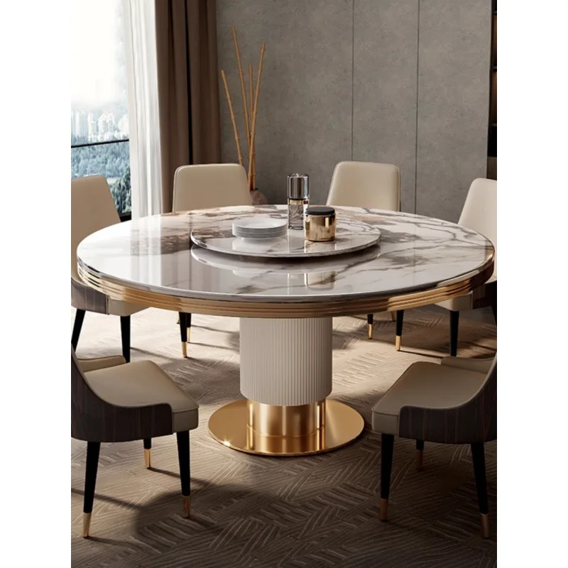 Light luxury marble round dining table and chair combination 6 people 8 people round table turntable modern simple Italian home