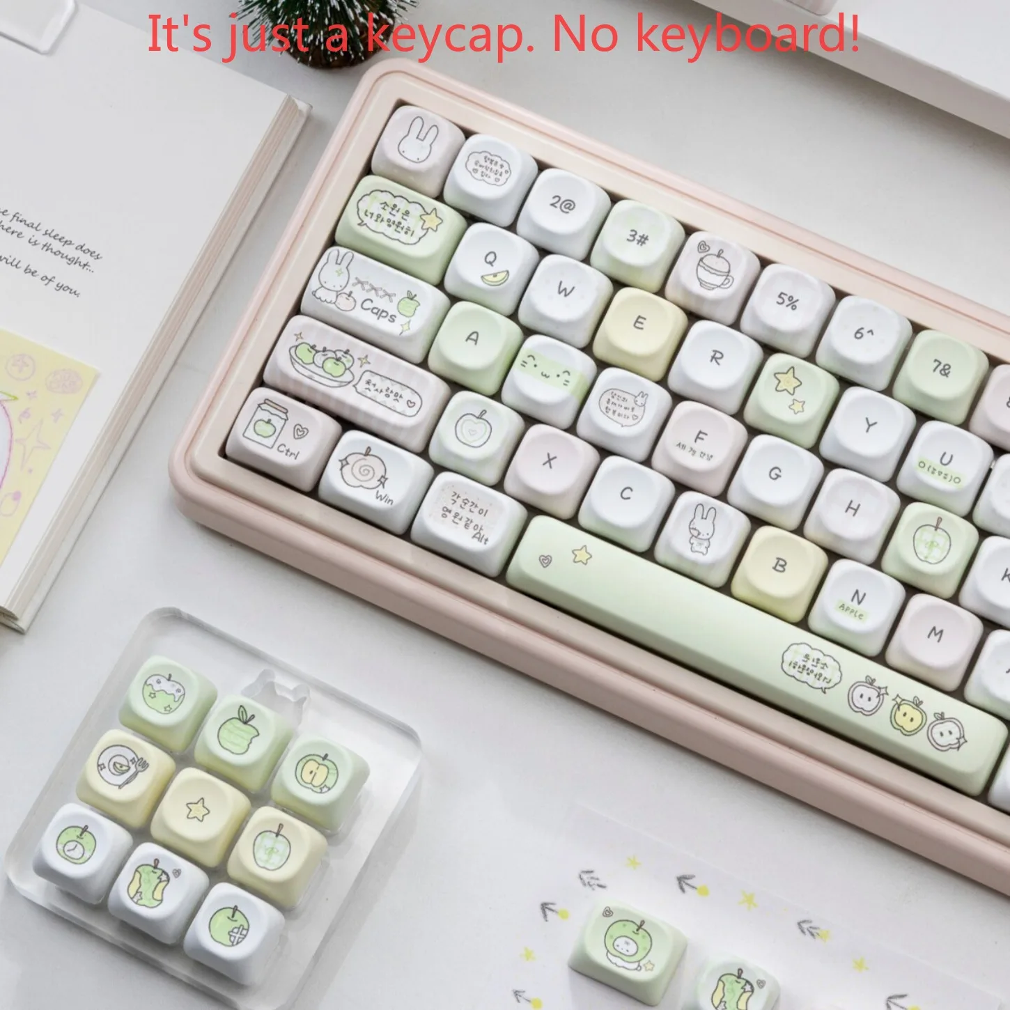 131 Keys MOA Profile PBT Keycaps Green Bunny Style Compatible with Magnetic Axis Mechanical Keyboard