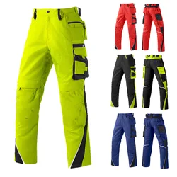 Mens Work Pants Multi Pockets Safety Construction Cargo Pants with Reflective Stripes Polycotton Workwear Trousers