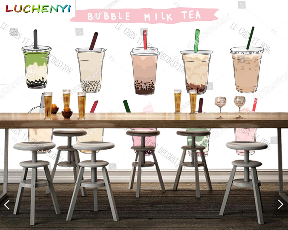 Custom bubble tea juice ice cream wallpaper mural restaurant cold drinking shop dining room wall papers home decor sticker