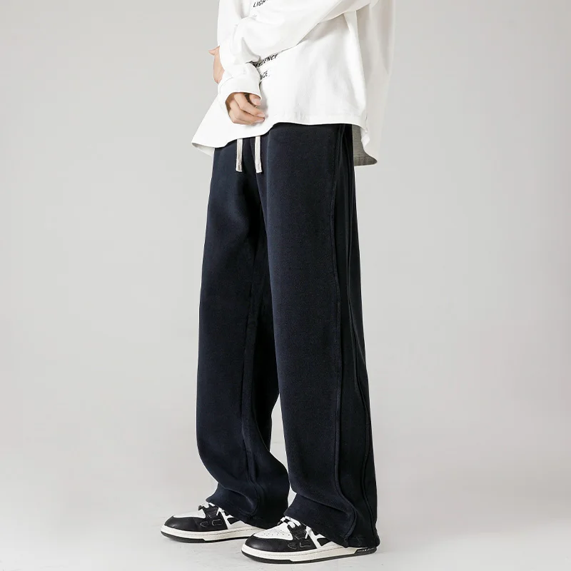 

Высококачественные спортивные брюки из ткани для бега, модные, с эластичным поясом, высокой эластичностью, комфортные, с плоским передом, однотонные, повседневные, мужские.