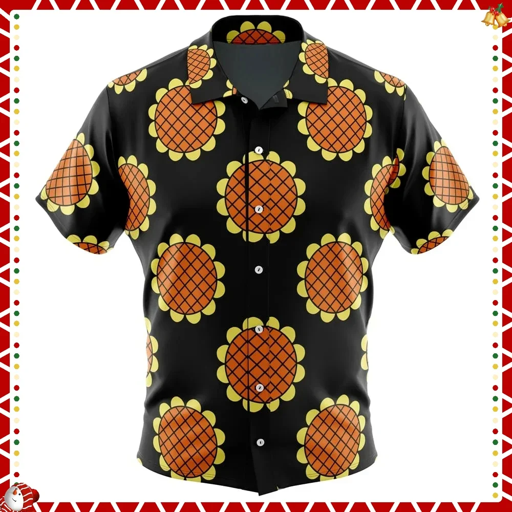 Monkey D. Luffy Black Lucy Dressrosa One-Piece Button Hawaiian Shirt All-match Casual Sports Summer Men's Short Sleeve