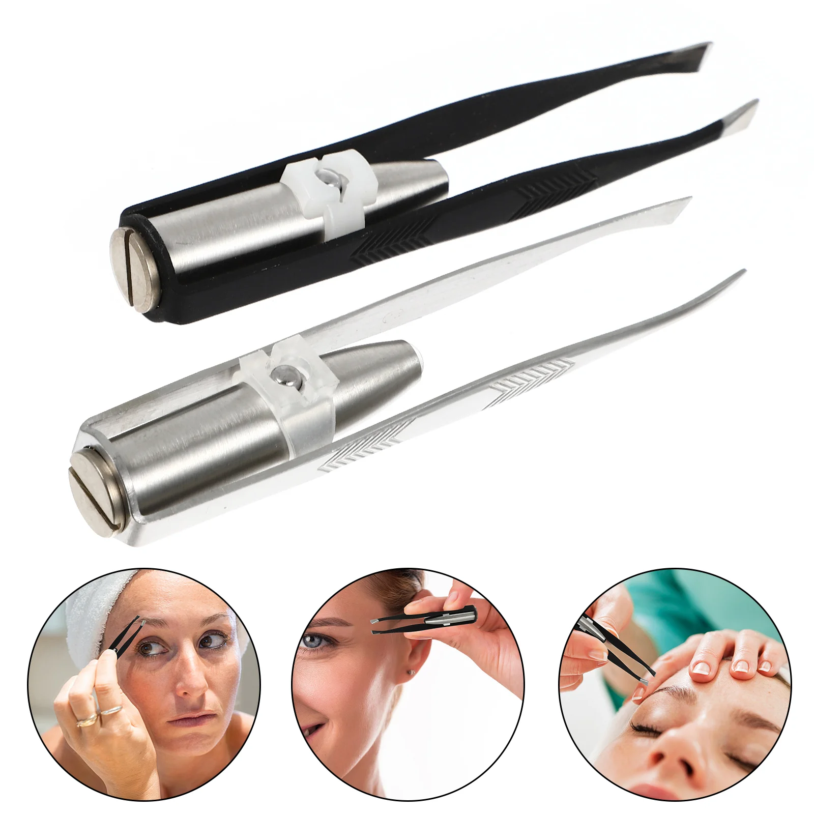 

2 Pcs LED Light Eyebrow Clip Makeup Tool Trimming Trimmer Pliers with Stainless Steel Anti-rust Miss Tweezers