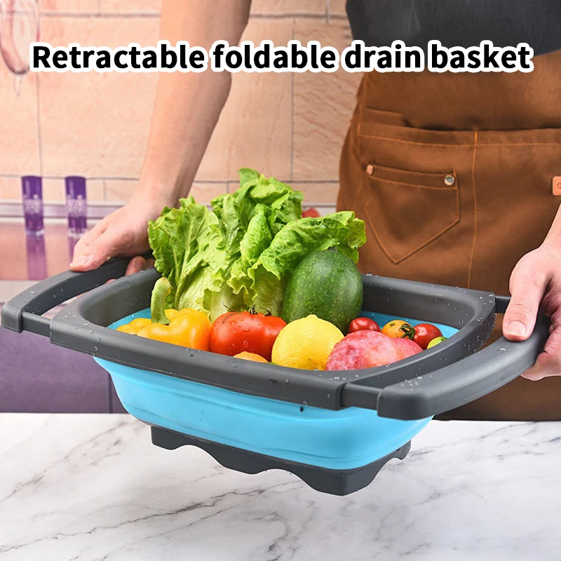 

Складной дуршлаг с выдвижными ручками для мытья овощей и фруктов над раковиной