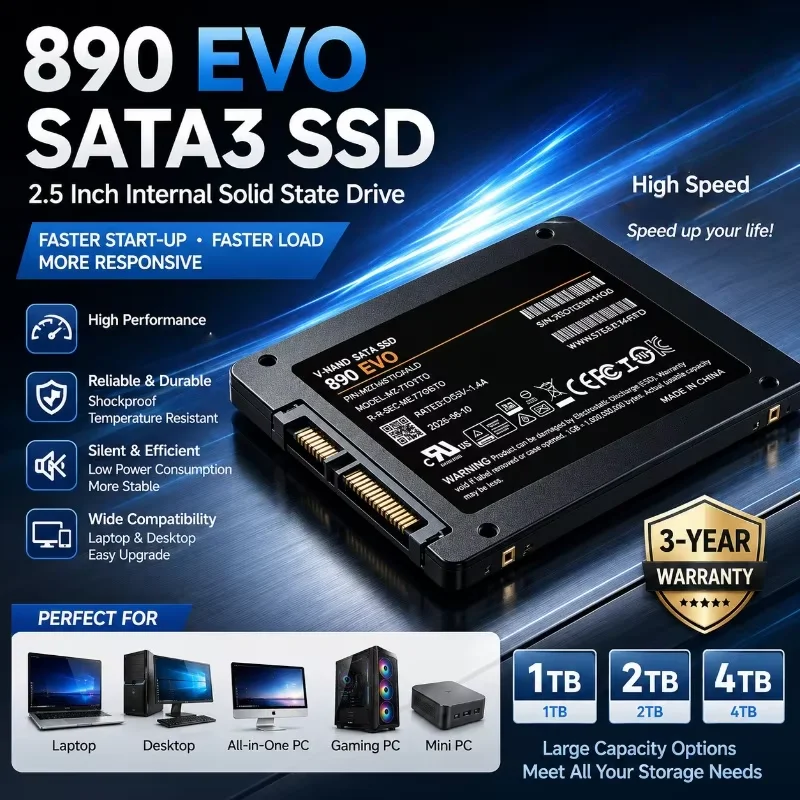 Internal Solid State Drive SATA3 890EVO SSD 500GB 1TB 2TB 4TB 2.5 Inch Hard Disk Solid State Drive for Laptop Desktop