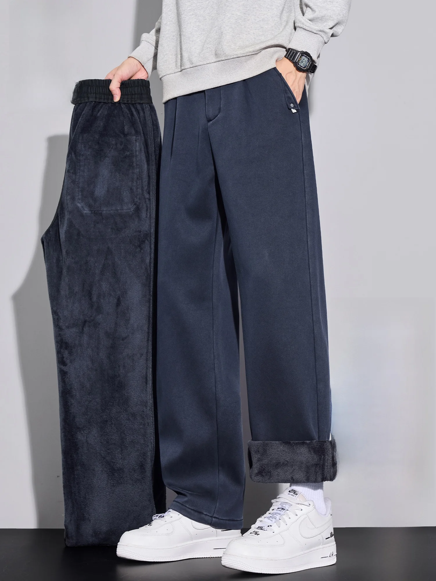 

Мужские повседневные брюки Paul Frank: утепленные, широкие, свободного кроя, прямые штанины, осенне-зимние, модные, брендовые, повседневные брюки