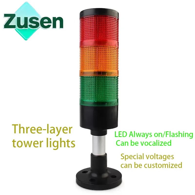 Zusen 70mm TBQ70-3T/W-D(J) 12V 24V 110V 220V Kombinacja sygnału świetlnego stałego i stroboskopowego z sygnalizatorem dźwiękowym