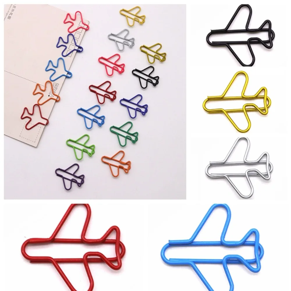 10pcs Metal Memo Airplane Paper Clip Clip-on Airplane Shape Metal Paper Clips Irregular Index Bookmark Creative Bookmark Clip