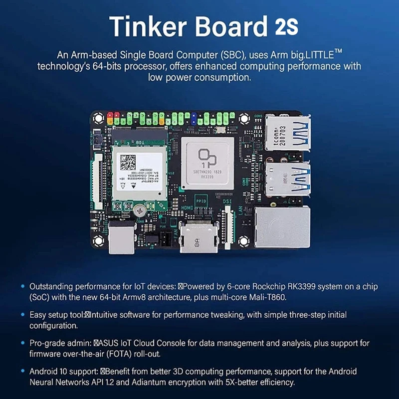 Para asus tinker board 2s placa de desenvolvimento rk3399 2g + 16g emmc baseado braço computador compatível para raspberry pi 3b forma kits