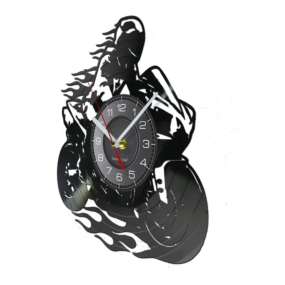 Motorcycle Rider Vinyl Record Wall Clock Extreme Free Style Motorcycle Home Decoration Room Dirt Bicycle Danger Rider Watch Gift