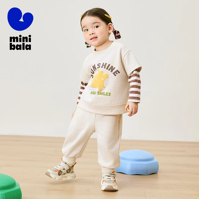 Mini Bala Langarm-Set für Jungen und Mädchen. Trendiges, süßes zweiteiliges Faux-Hoodie- und lange Hose, zweiteiliges Set