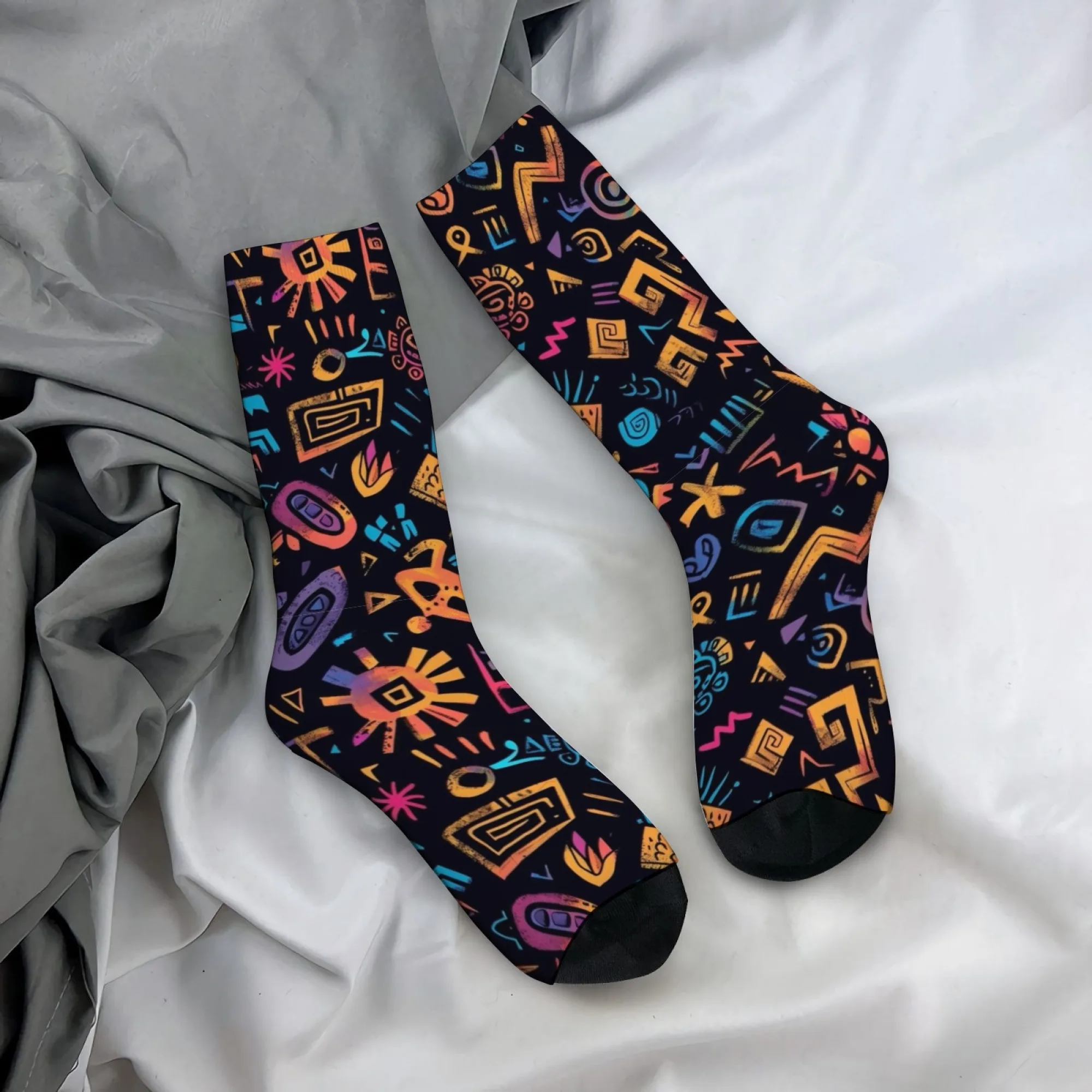 Calcetines retro con estampado geométrico de la tribu Graffiti para hombre, calcetines informales cómodos, transpirables y antideslizantes, regalo para fiestas y vacaciones