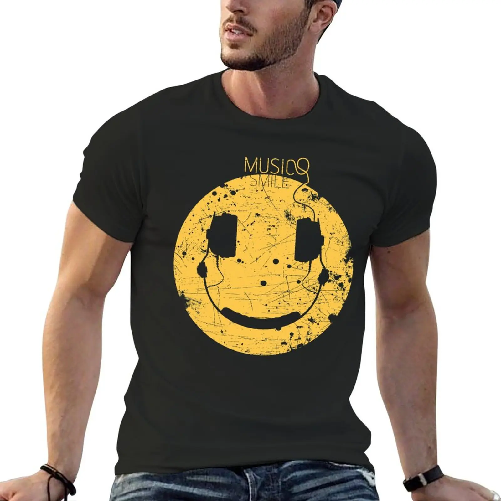 

Music Smile V2 T-Shirt Luxury man cute clothes T-shirts oversize essential t shirt black t shirts for men