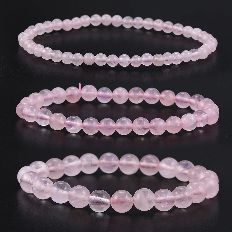 4/6/8mm Pink Rose Powder crystal Quartz Natural Stone Streche Bracelet Elastic Cord Pulserase Jewelry Beads Lovers woman Gift