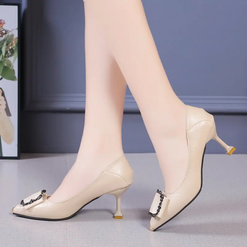 Women Shoes 5 cm 7 cm Pointed Toe Pumps Office Dress Shoes for Woman Black Beige High Heels Ladies Work Shoes Stilettos