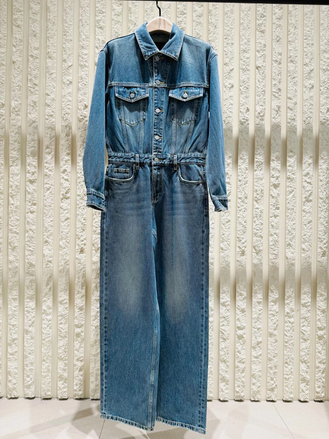 

Spring 2025 High Waist Cotton Denim Overalls Women's Long Straight Leg Pants Street Sle Hand Waed Wide Leg Trousers
