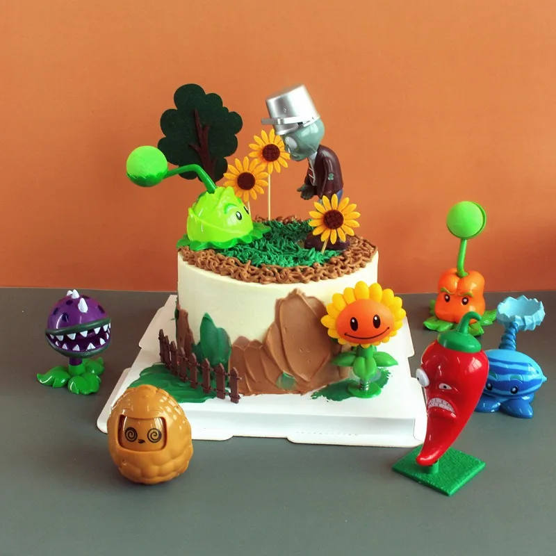 

8Pcs Plants Vs. Zombies Simulation Model Cake Decorations Ornaments Pumpkin Zombie Peashooter Micro Landscape Ornaments