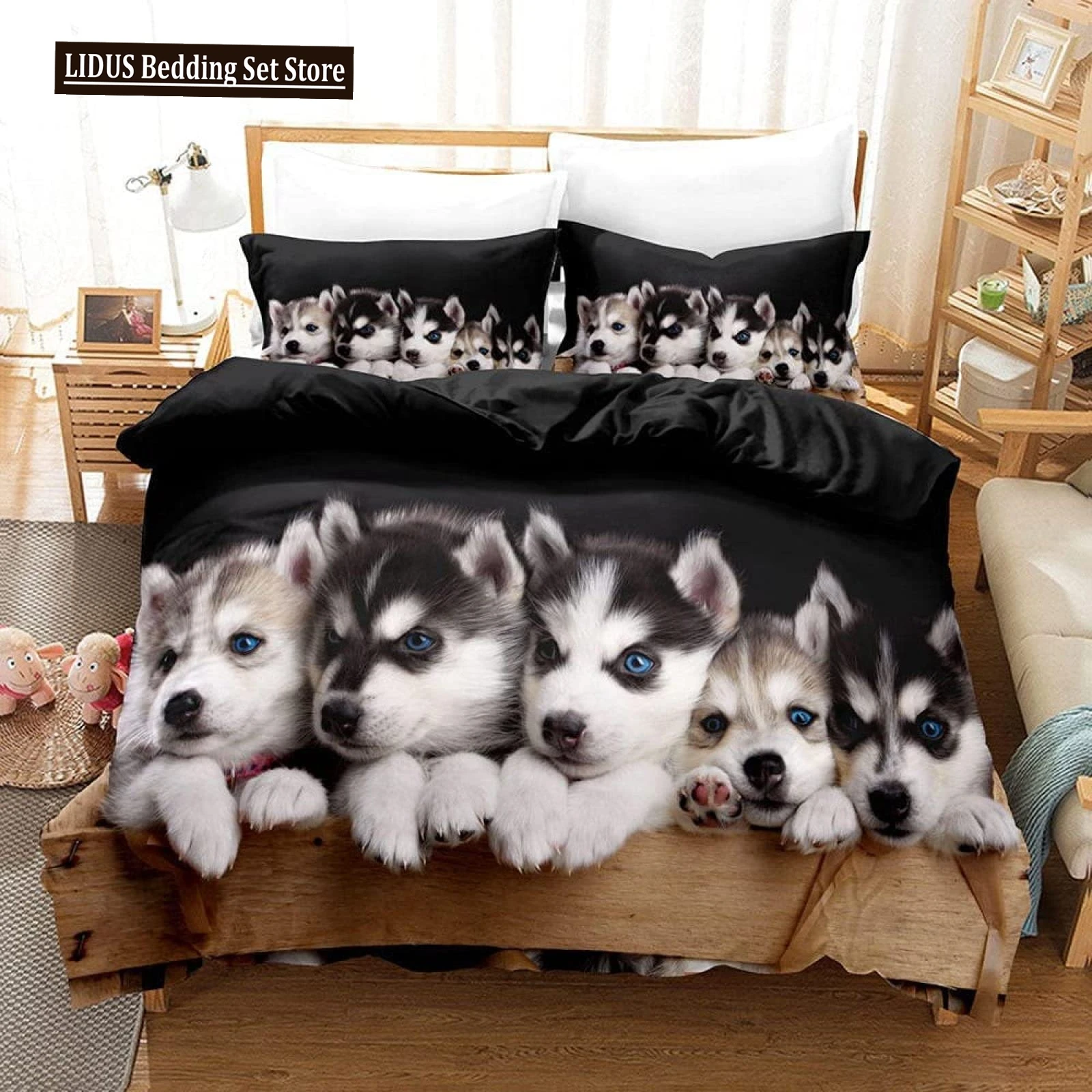 

Lovely Husky Duvet Cover Set 3d Puppy Dog Husky Bedding Set Cute Dog Quilt Cover Twin Single Queen King Size Fashion Modern Gift