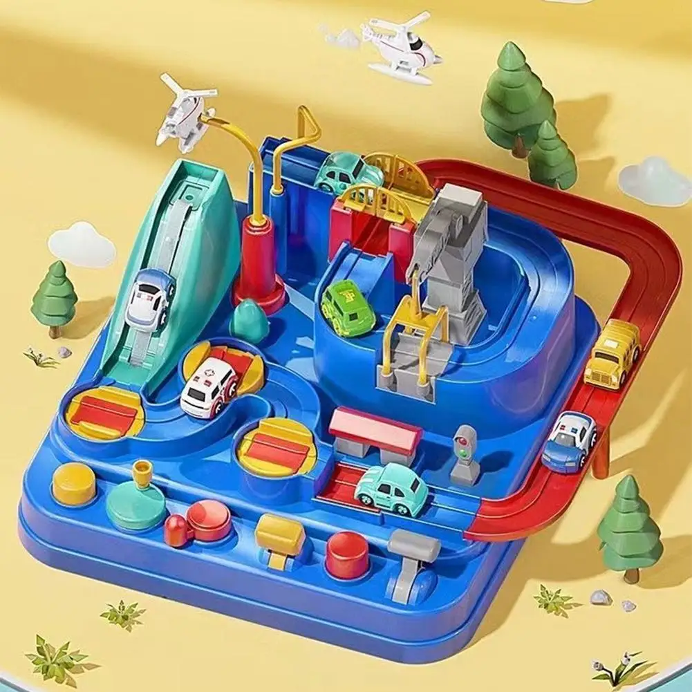 Set di vagoni ferroviari da corsa Pista del treno dell'avventura degli animali spaziali con giocattoli interattivi meccanici per l'educazione dei bambini