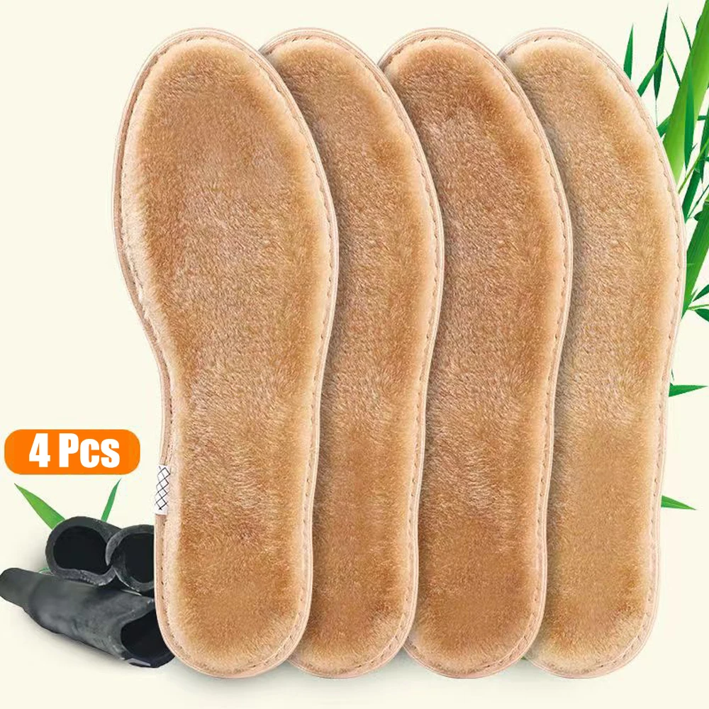 4Pcs Warm Heated Insoles for Feet Warm Thicken Thermal Felt Insoles for Shoes Men Women Winter Boots Imitation Rabbit Shoe Pads