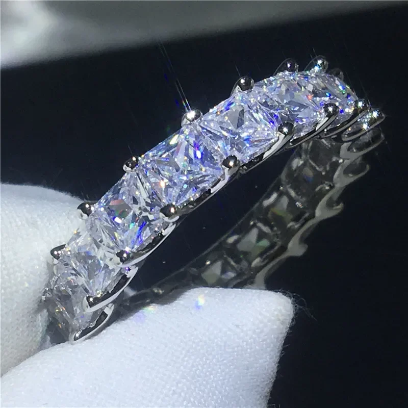 Handmade 3-in-1 Statement Ring sets 925 Sterling Silver Princess cut Diamond Engagement Wedding Band Rings For Women Jewelry