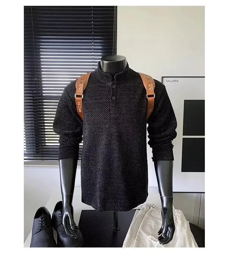 

Retro Spring and Autumn New Long-sleeved T-shirt Men's Design Sense Stand-up Collar Inner Bottoming Shirt Men's