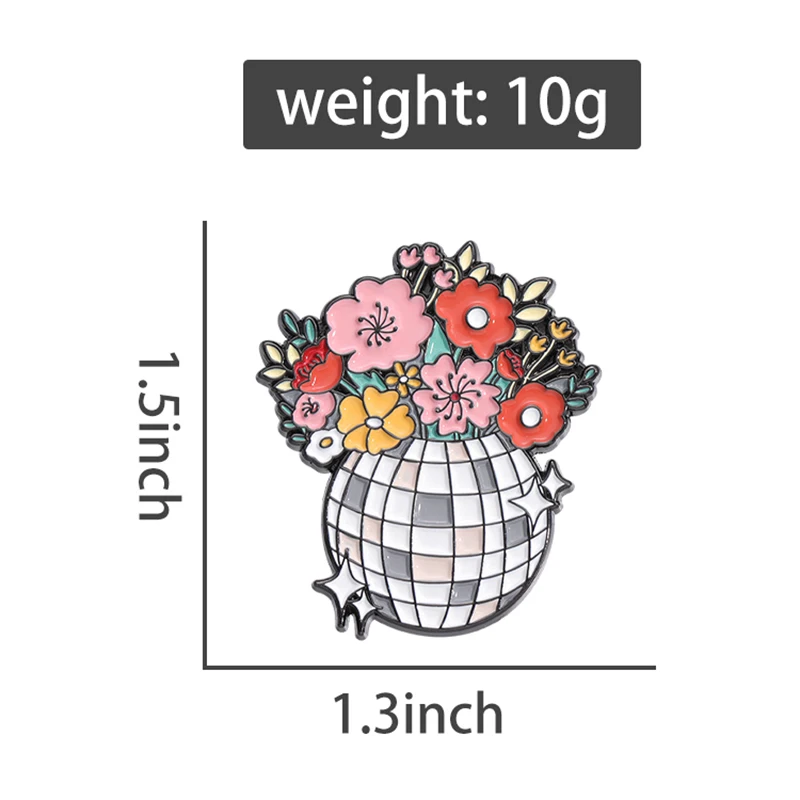 Kwiatowa kula dyskotekowa emaliowane szpilki niestandardowe kwiaty gwiazdy broszki przypinki na klapę kreskówka muzyka biżuteria prezent dla fanów przyjaciół