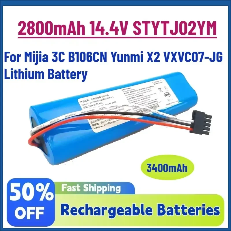 

High-Quality 3400mAh 2800mAh 14.4V STYTJ02YM Rechargeable Battery Pack for Mijia 3C B106CN Yunmi X2 VXVC07-JG Lithium Battery