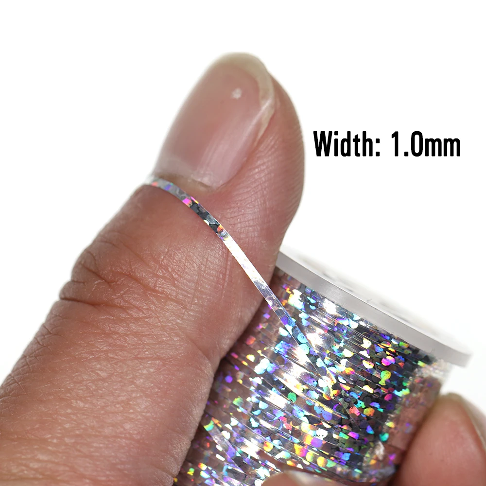 2 Stück 0,3mm/1mm Holographisches Lametta Flaches Mylar-Tinsel-Flashband für Buzzer, Midges, Streamer, Flashback-Nymphen – Detail 6