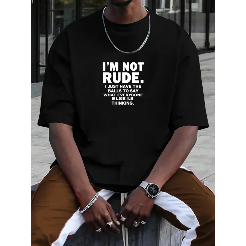 Herren T-Shirt Schwarz I'M NOT RUDE. ICH HABE NUR DIE BALLEN, WAS JEDEN, WAS JEDEN, DENKEN, Gedrucktes Muster und Text, hohe Qualität