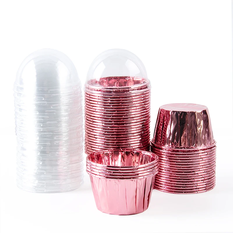 25/50 stücke folie Cupcake Liner mit Deckel Aluminium Kuchen Tasse runde Folie Back becher mit Kuppel Geburtstag Hochzeits feier Lieferungen