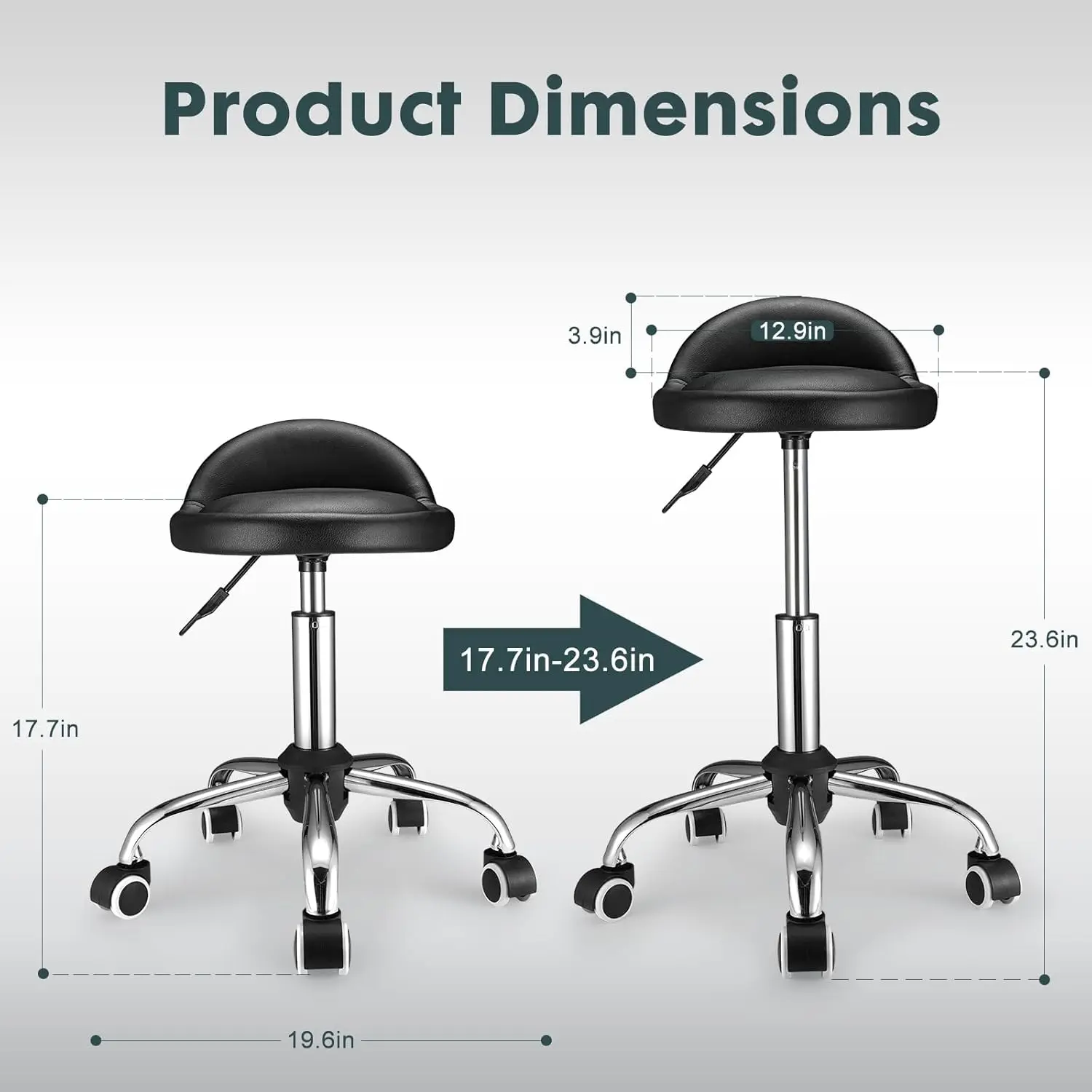 เก้าอี้สตูลหมุนได้แบบปรับได้พร้อมพนักพิง ล้อ และหนัง PU - รองรับน้ำหนักได้ 250 ปอนด์