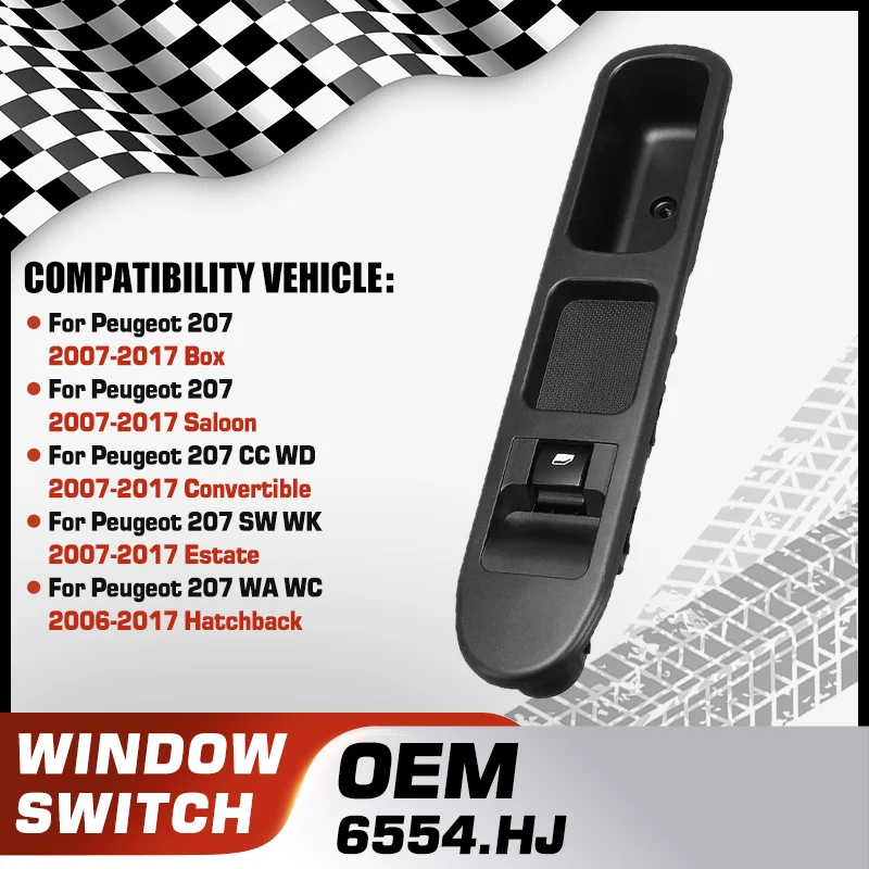 

6554.HJ For Peugeot 207 2007 208 2009 2010 2011 2012 2013 2014 2015 2016 2017 Electric Power Car Window Control Switch Button