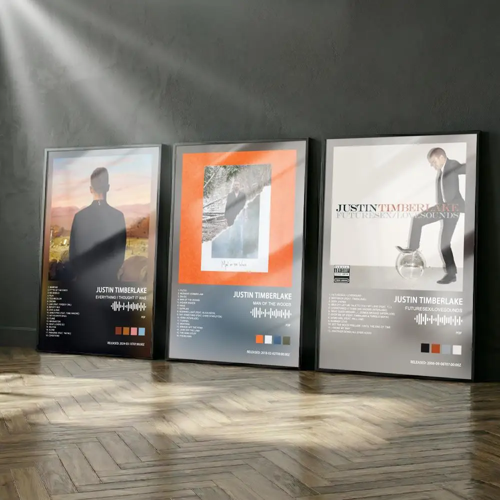 Justin Timberlake Poster-Album-Set, modernes Cover-Wandkunstwerk für Zimmer, Leinwandgemälde, Kunstdruck, Heimwanddekoration, Bild, Geschenk