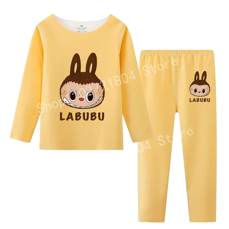 Labubu Child's Sleepwear Long Sleeved Long Pants Sweatshirt Round Neck Printed Cartoon Pullover Cute Christmas Anime Gift Tops