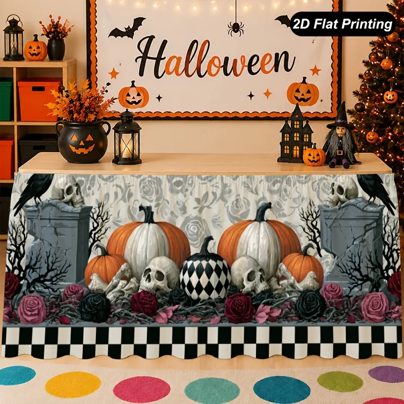 One-piece 2D flat Halloween tablecloth - Pumpkin Crow Buffalo pattern tablecloth - Suitable for home kitchenzyc
