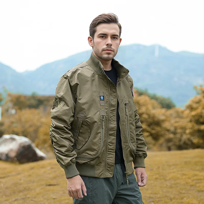 

American Spring And Autumn Casual Men's Bomber Jacket Tooling Style Military Training Jacket Retro Baseball Uniform Men