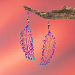 Fashion Stainless Steel Colorful Leaves Earrings Halloween Trendy Funny Colorful Gradient Earrings