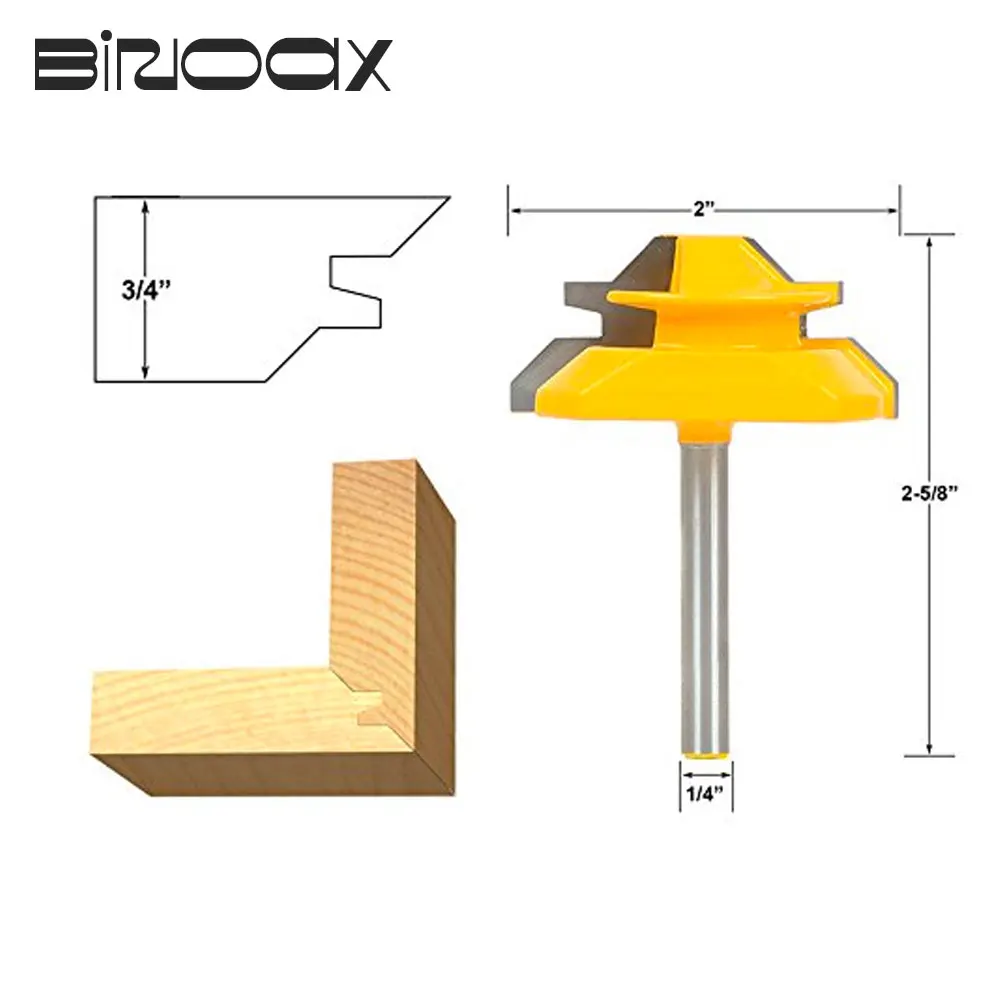 Binoax Router Bits Lock Miter 45 Degree - Up to 3/4-Inch Stock 1/4-Inch Shank