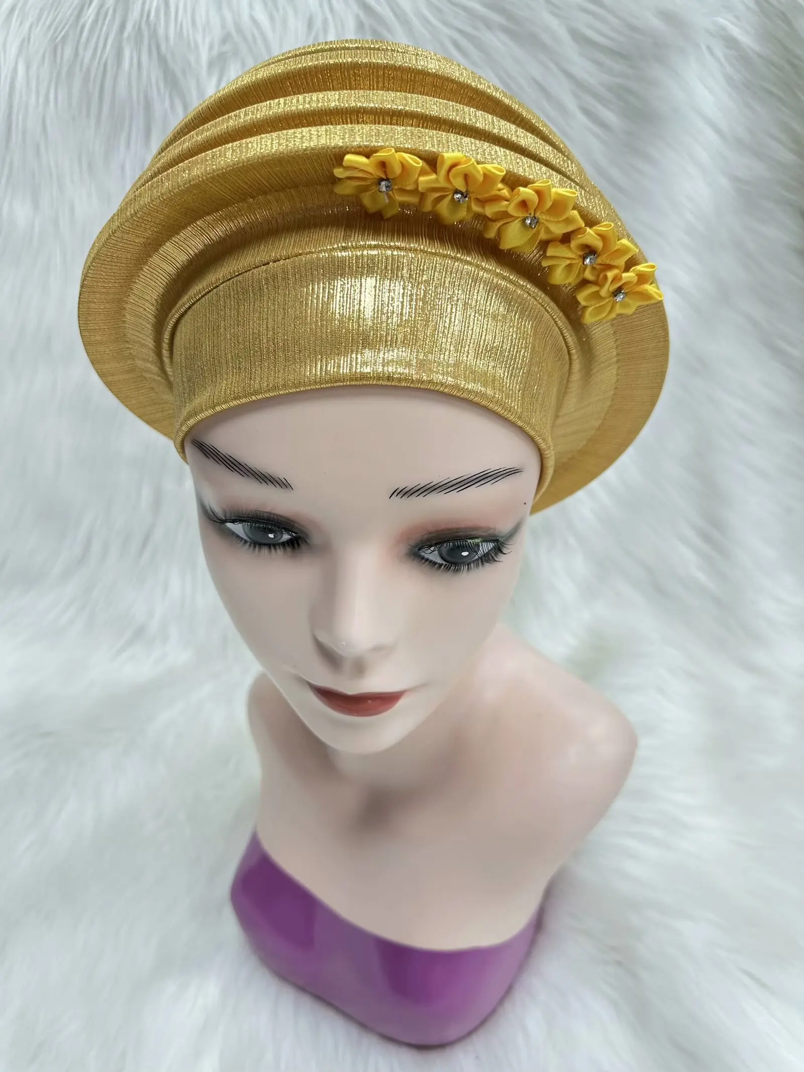 Fashion Women Shiny Turban Applique Headband Hat Breathable Headwear Hair Accessories Muslim Turban