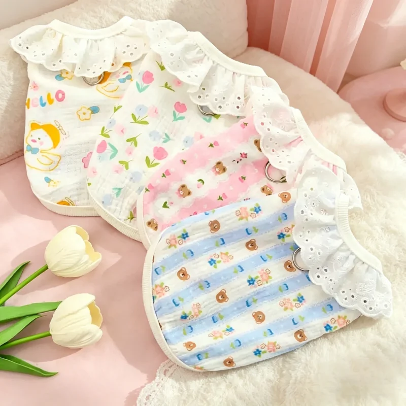 Camiseta de verano para perros y gatos - Sin mangas y cuello de encaje - imagen 2