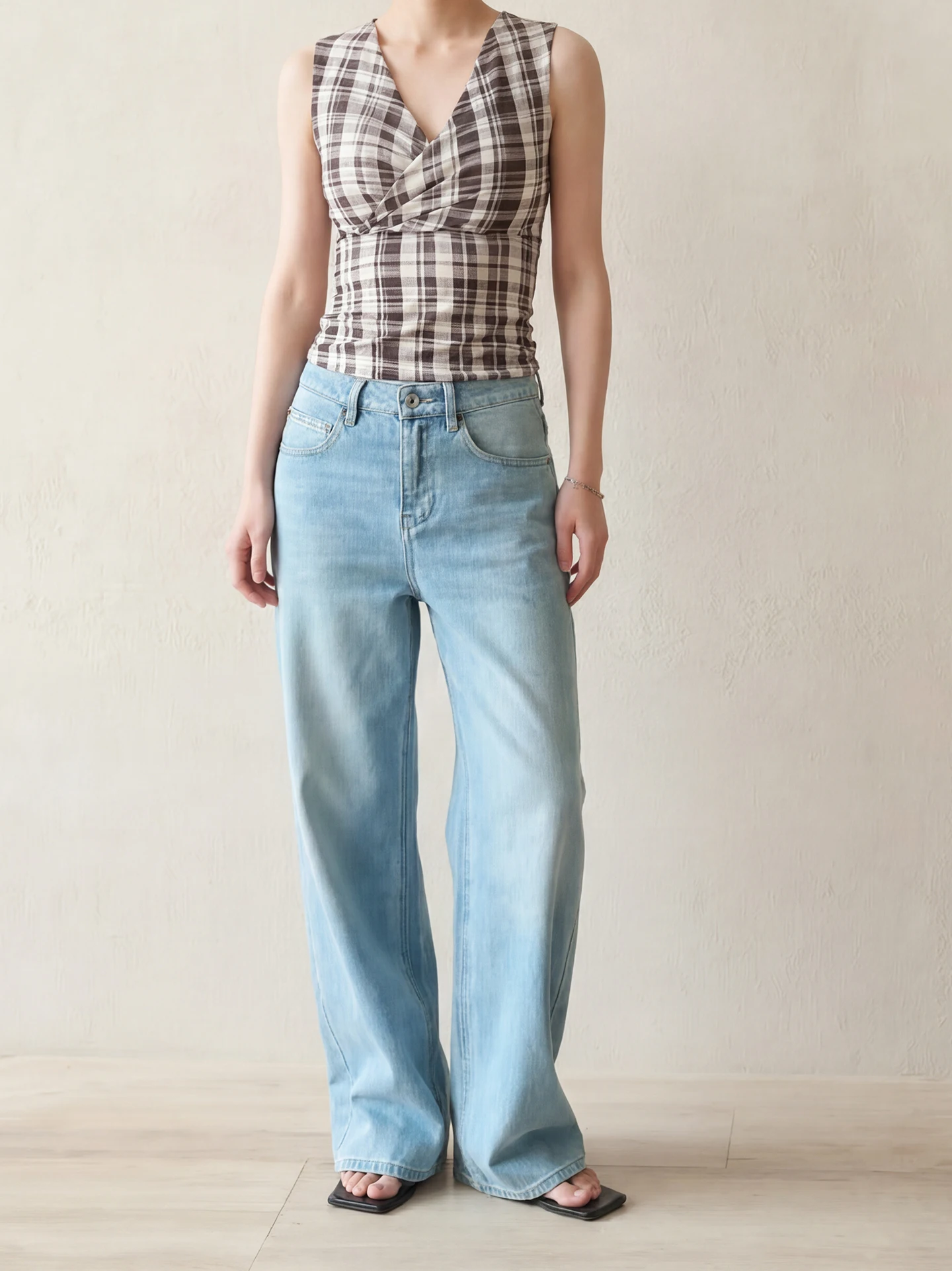 

GUS Summer Soft Viscose Lyocell Cotton Wide Leg Jeans Loose Fit Ladies Retro Style Natural Waist Button Closure Anti-Stain