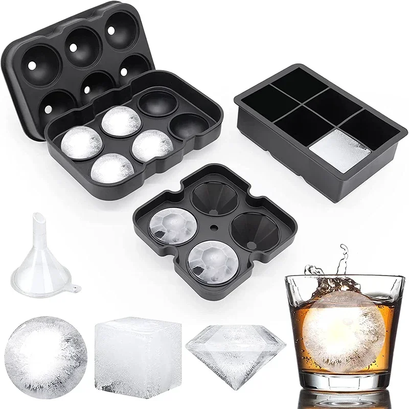 Große Eiswürfelschalen, Silikon-Eiswürfelformen für Gefrierschrank mit Deckel, wiederverwendbare Whiskey-Eisform, Kugel, Diamant-Eisform JT08