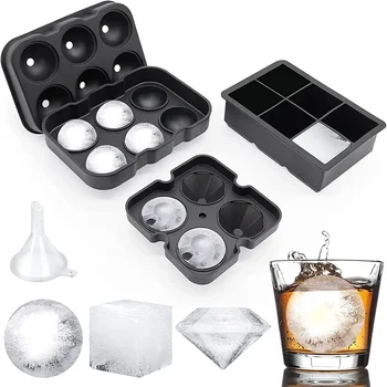 Grande bandejas de cubos de gelo moldes de cubos de gelo de silicone para freezer com tampa reutilizável molde de gelo de uísque bola diamante molde de gelo jt08