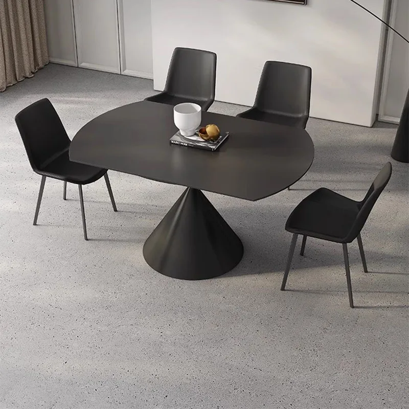 

Metal Legs Big Dining Table Round High Black Luxury Waterproof Dining Table Long Oilproof Mesa De Centro De Sala Home Furniture