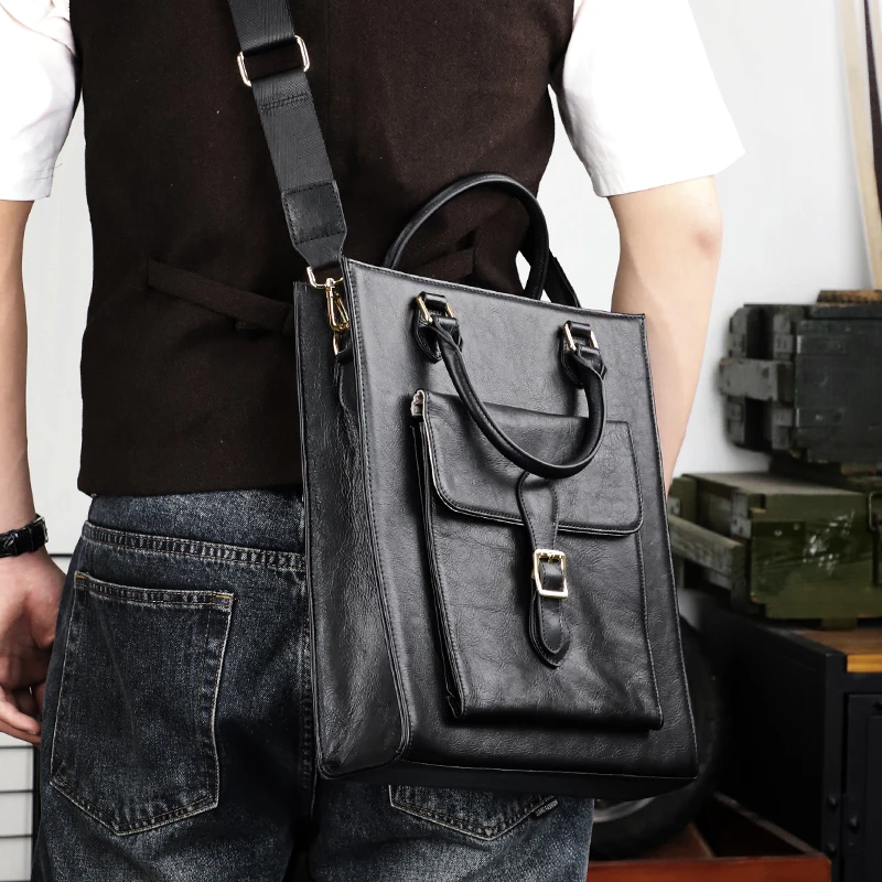 Echt leder Männer Aktentasche Vintage 14 Zoll große neue Stil Business Laptop Handtasche große Rindsleder Messenger Umhängetasche