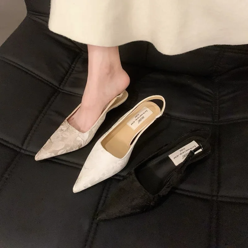 شباشب البغال النسائية الصيفية المصممة، أحذية أنيقة سهلة الارتداء بكعب سميك، أحذية نسائية مريحة بمقدمة مربعة Sandalias #3