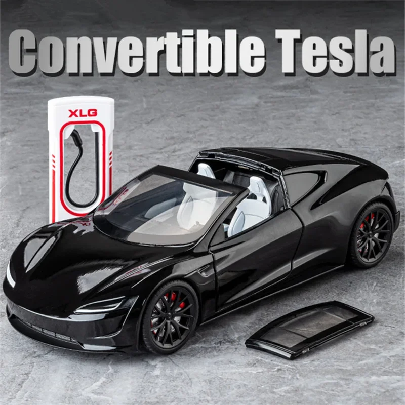 

1:24 Tesla Roadster Alloy Sports Car Model Diecast Metal Toy Concept Racing Car Model Simulation Sound and Light Childrens Gifts